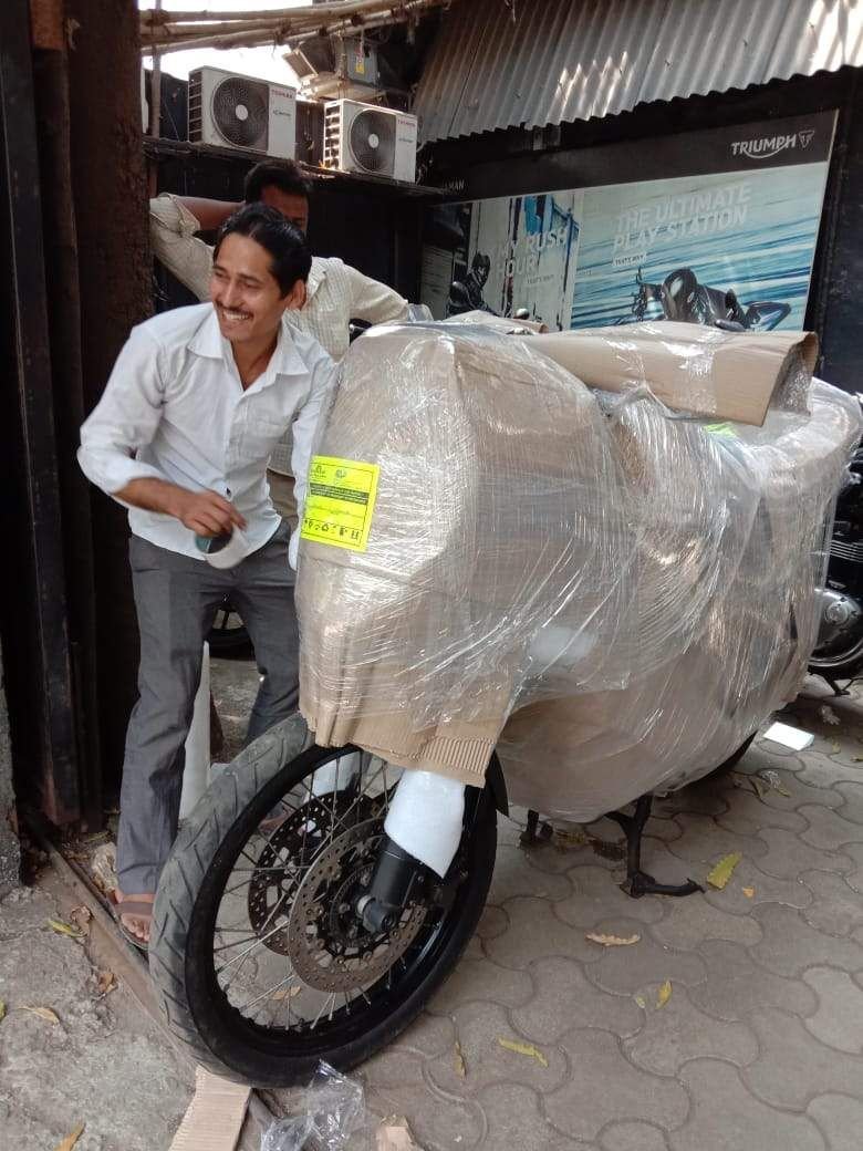 Motorcycle being packed for transport