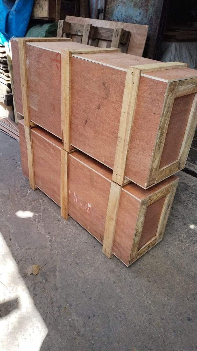 Stacked wooden crates ready for dispatch